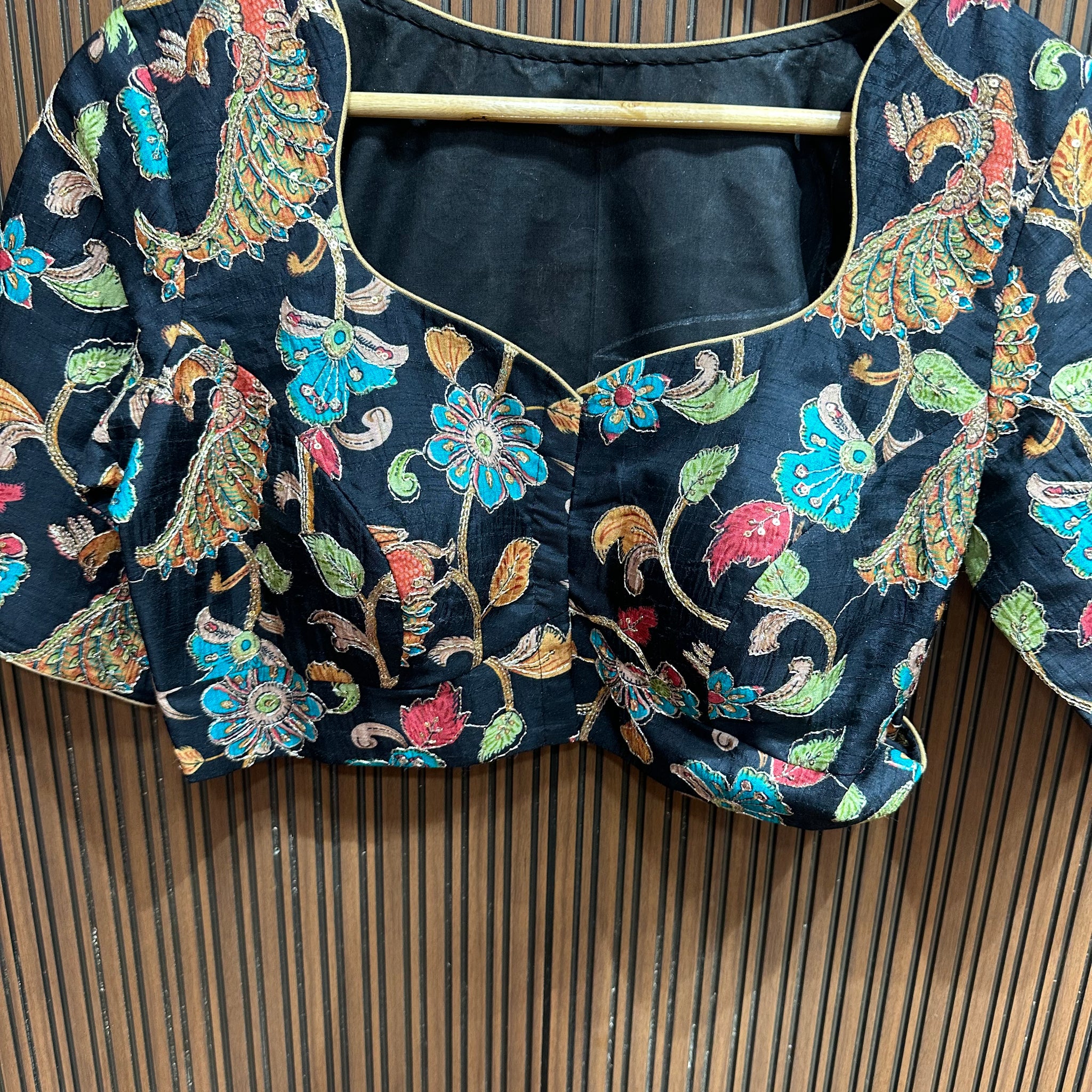 Black kalamkari ready blouse L to XXL size