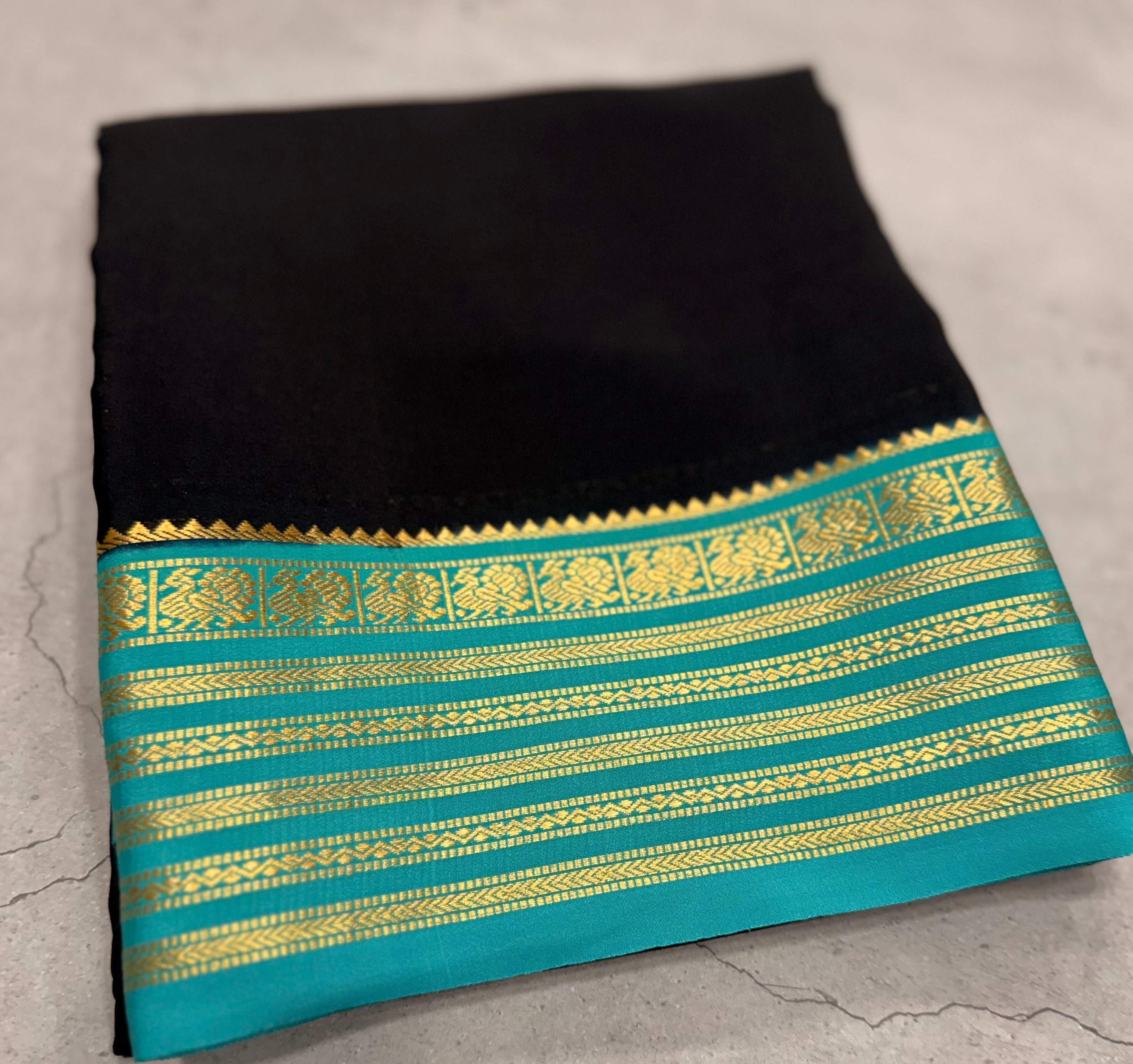 Black stripes border pure Mysore silk crepe saree