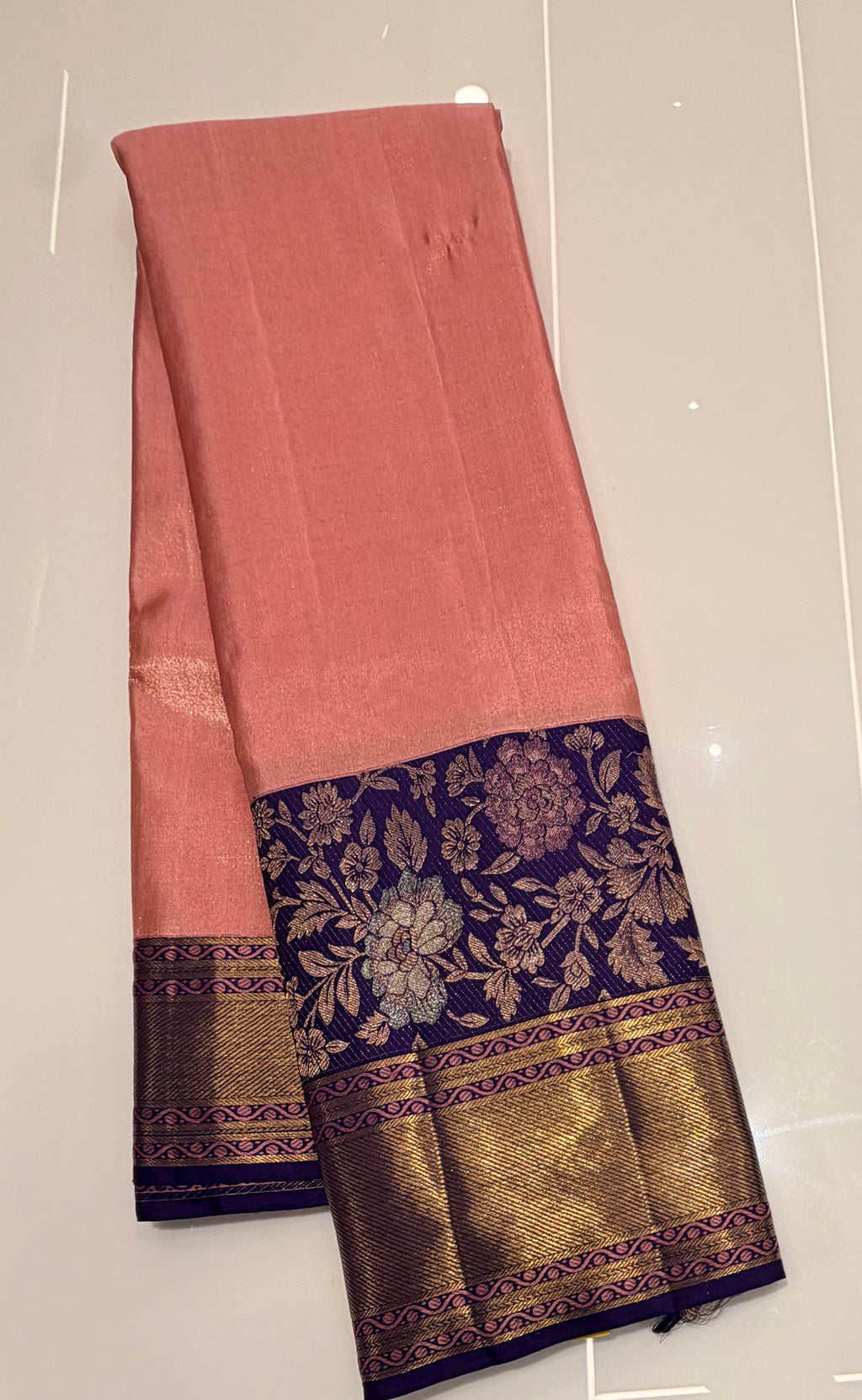 Pastel pink with purple pure tissue Kanjeevaram saree