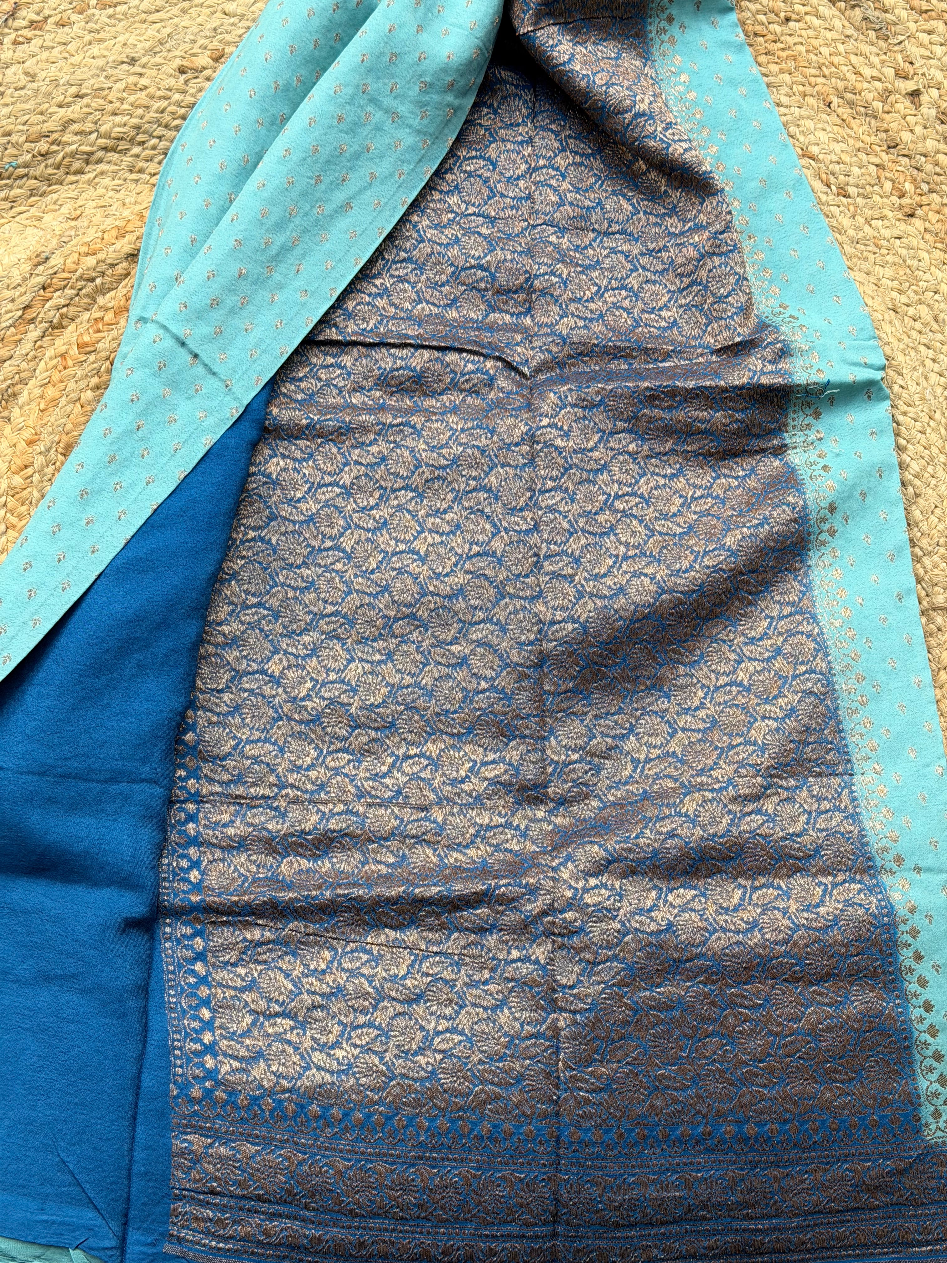 Banaras Pure crepe chiffon baby blue and blue