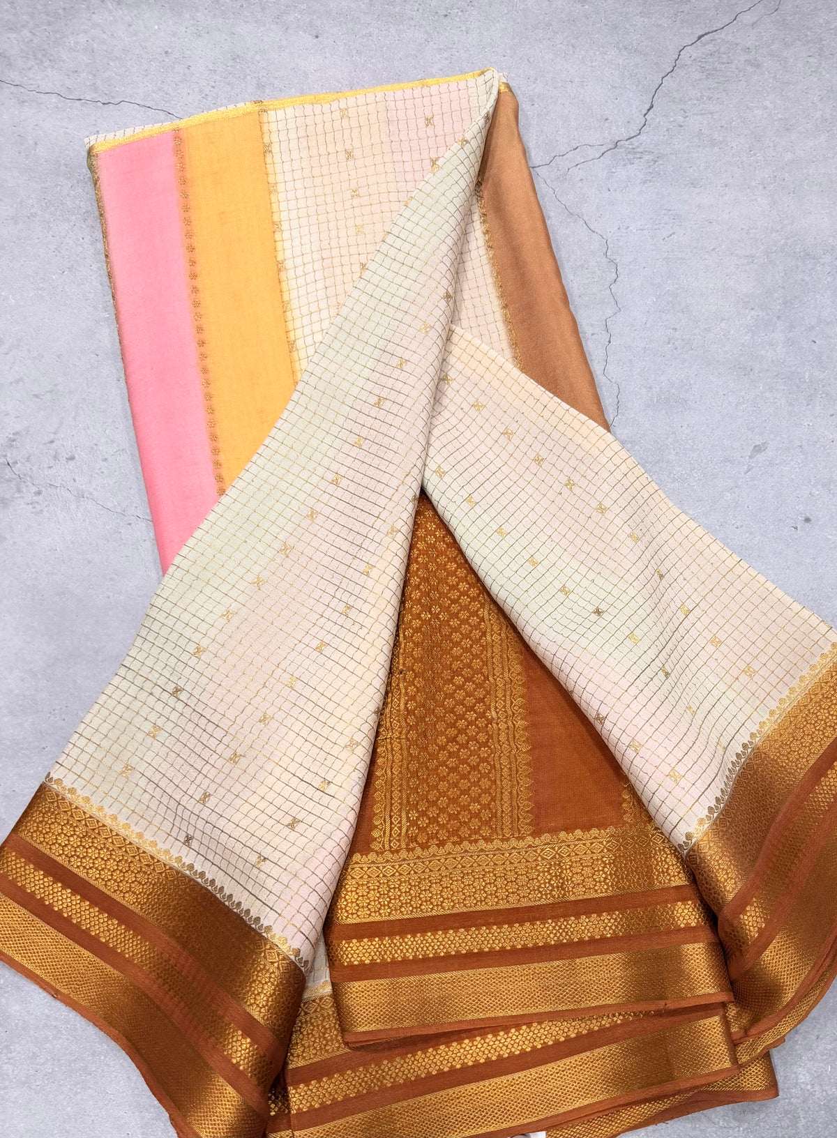 Rankart stripes n checks pure Mysore silk crepe saree