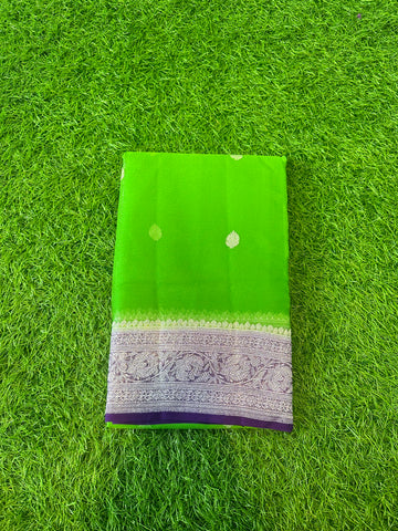 Green with purple pure khaddi chiffon Banarasi sarees.