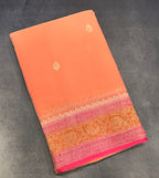 Peach 3D Banarasi pure khadi chiffon saree sliver zari saree