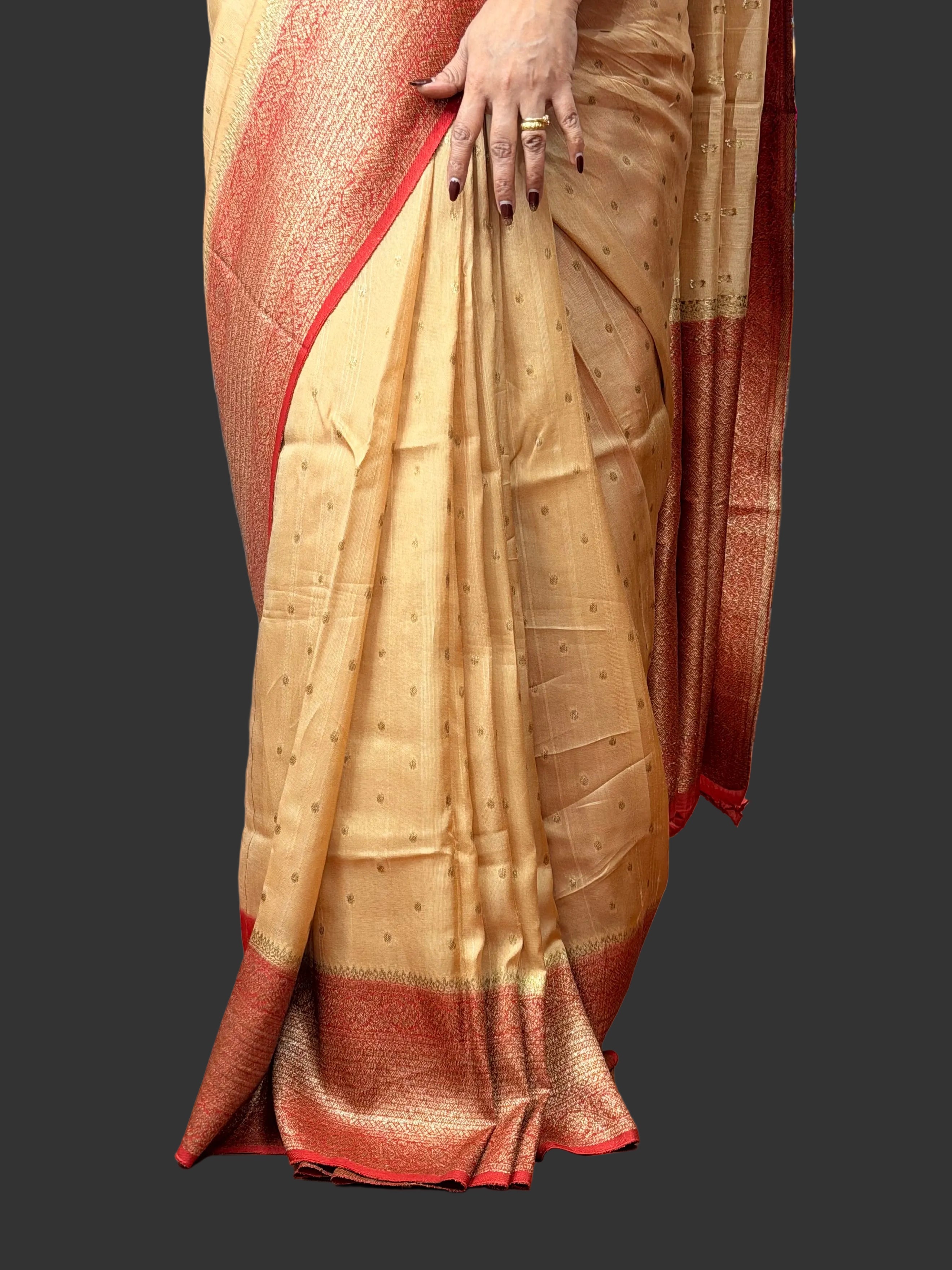 Beige contrast small butta Tussar saree (STS107)