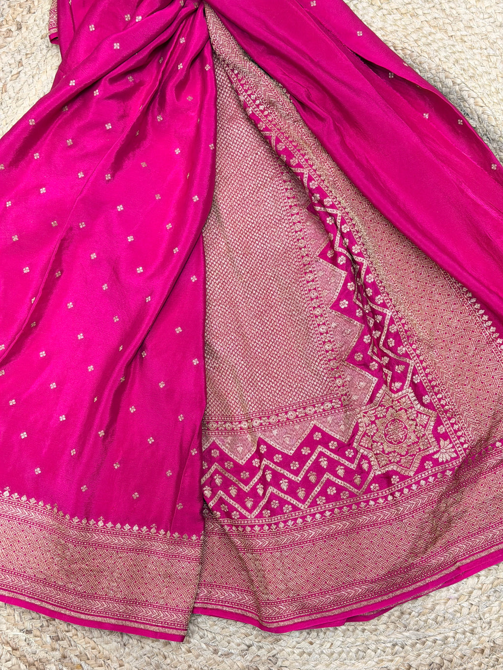 Deep Rani pink pure crepe Banaras