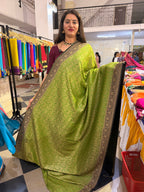 Green with black brocade crepe Banaras silk sarees