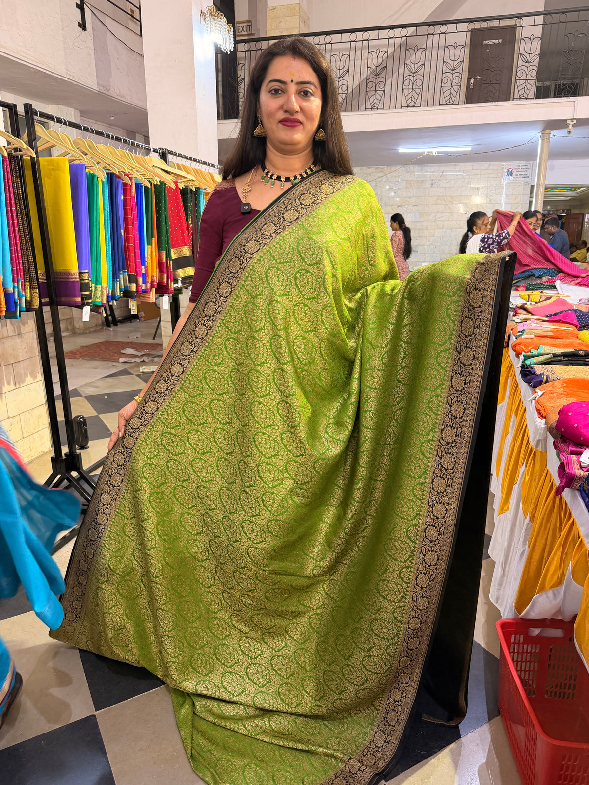 Green with black brocade crepe Banaras silk sarees