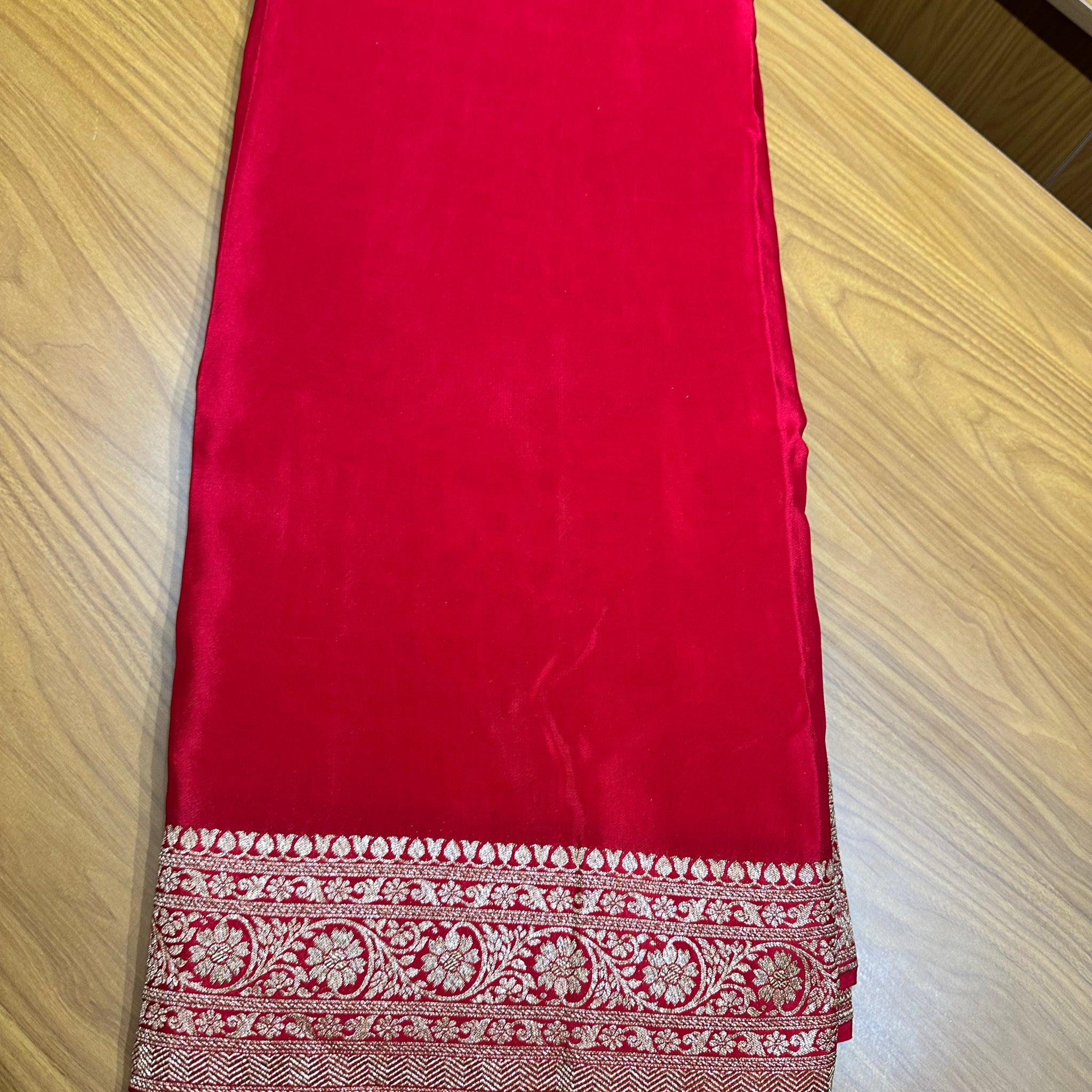 Blood red pure crepe Banaras silk sarees