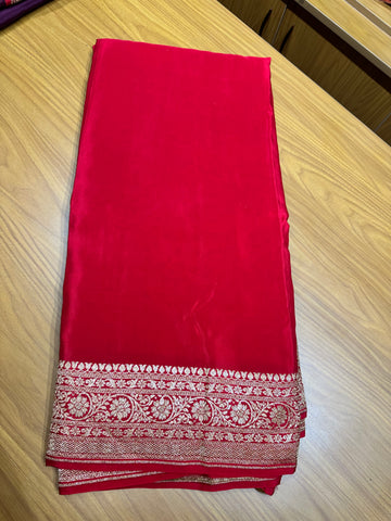 Blood red pure crepe Banaras silk sarees