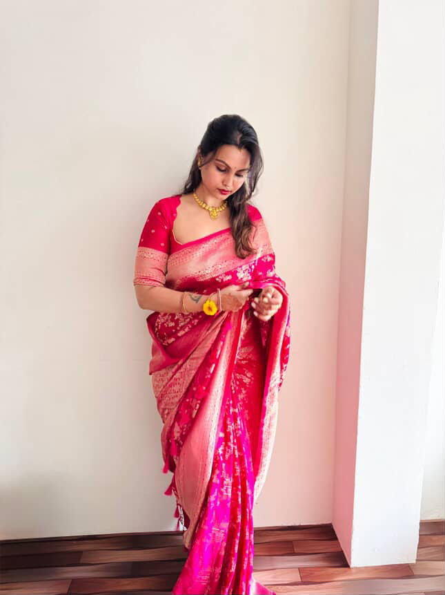Rani pink crushed georgette sarees