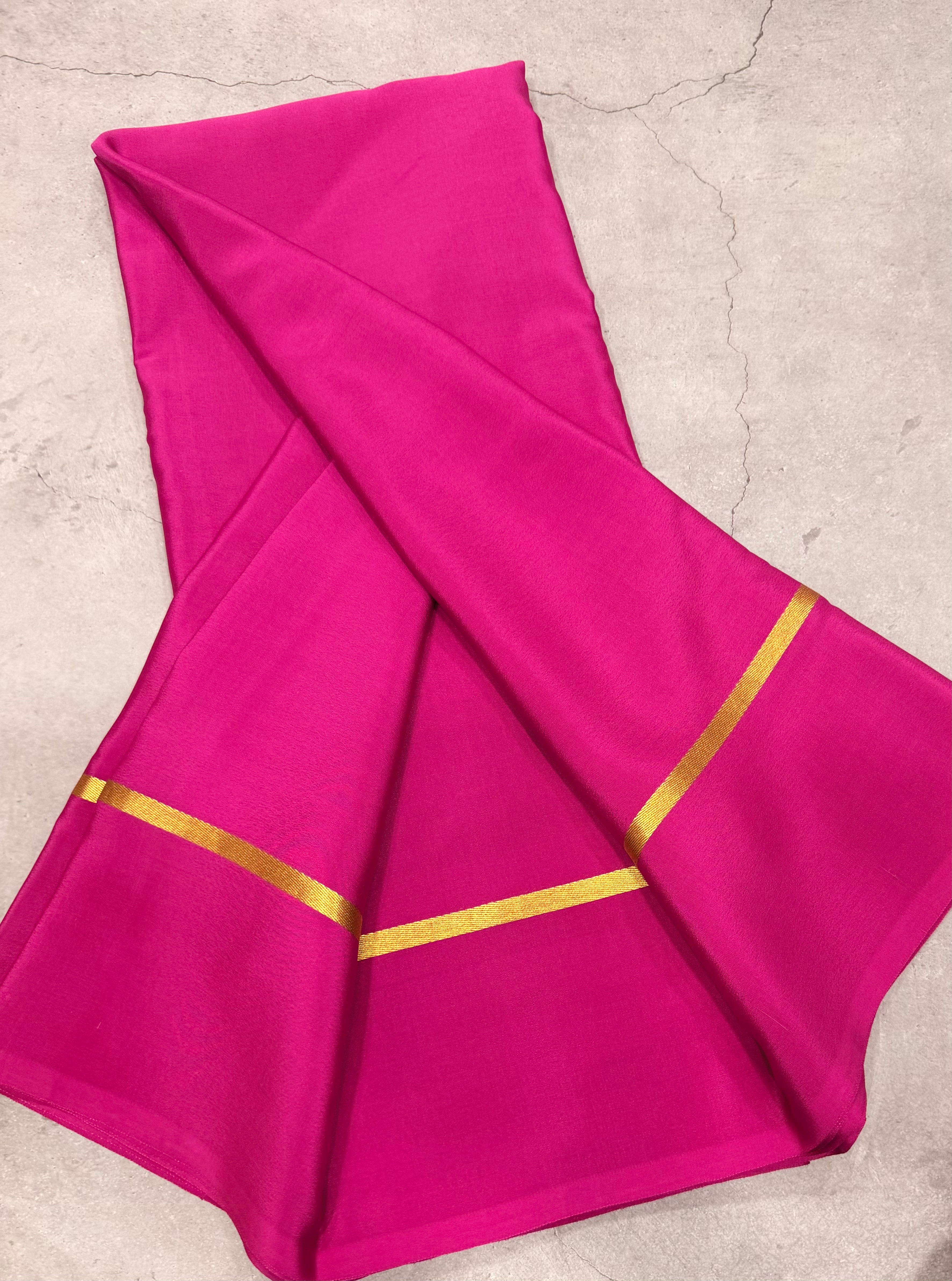 Light pink self border pure Mysore silk crepe saree