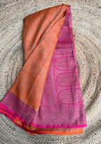 Orange n pink semi Banarasi crepe saree