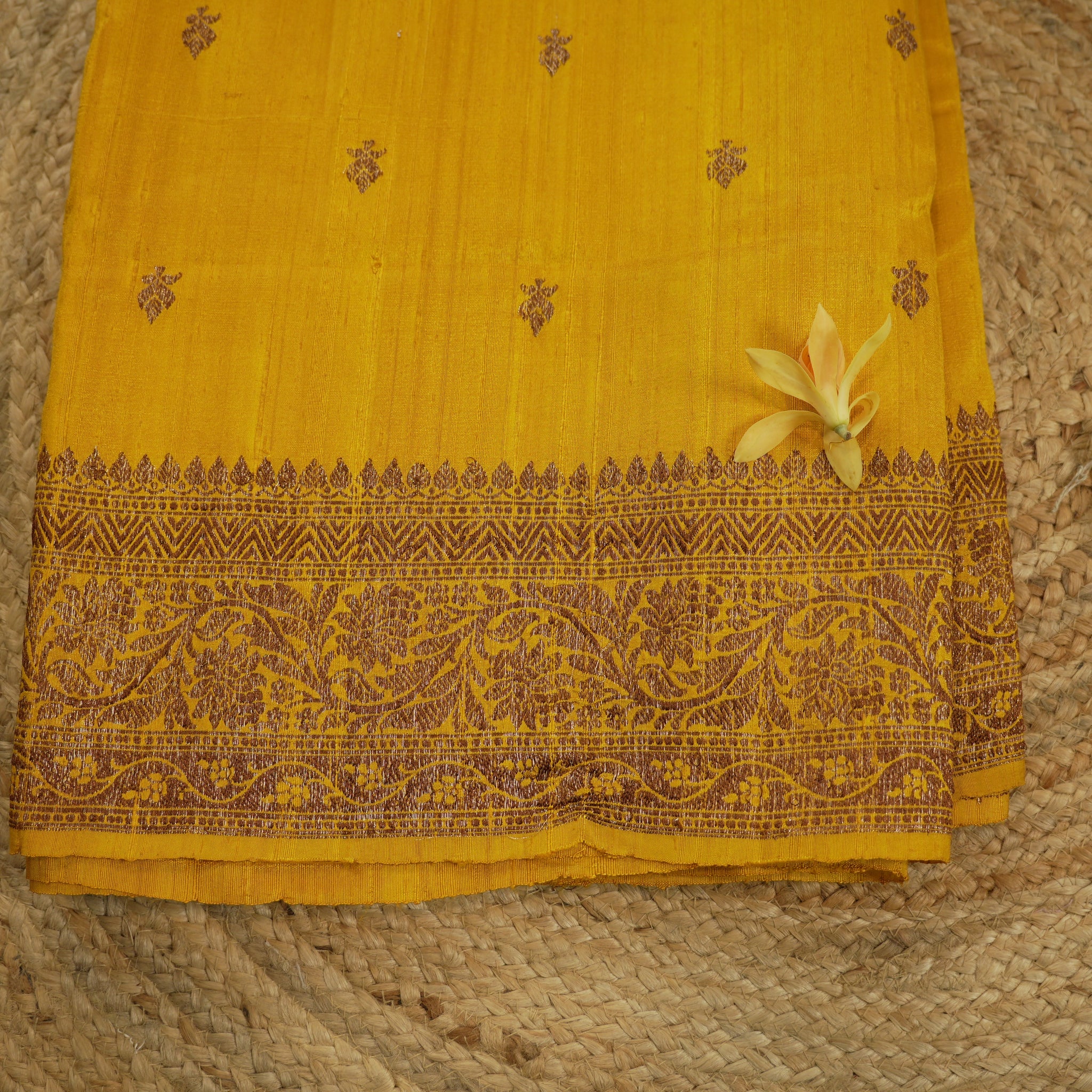 yellow pure raw silk saree