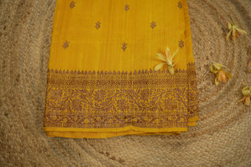 yellow pure raw silk saree
