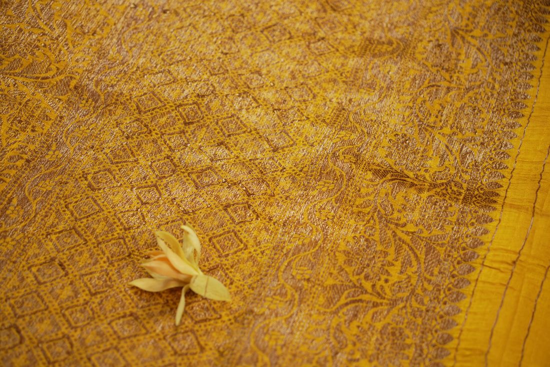yellow pure raw silk saree