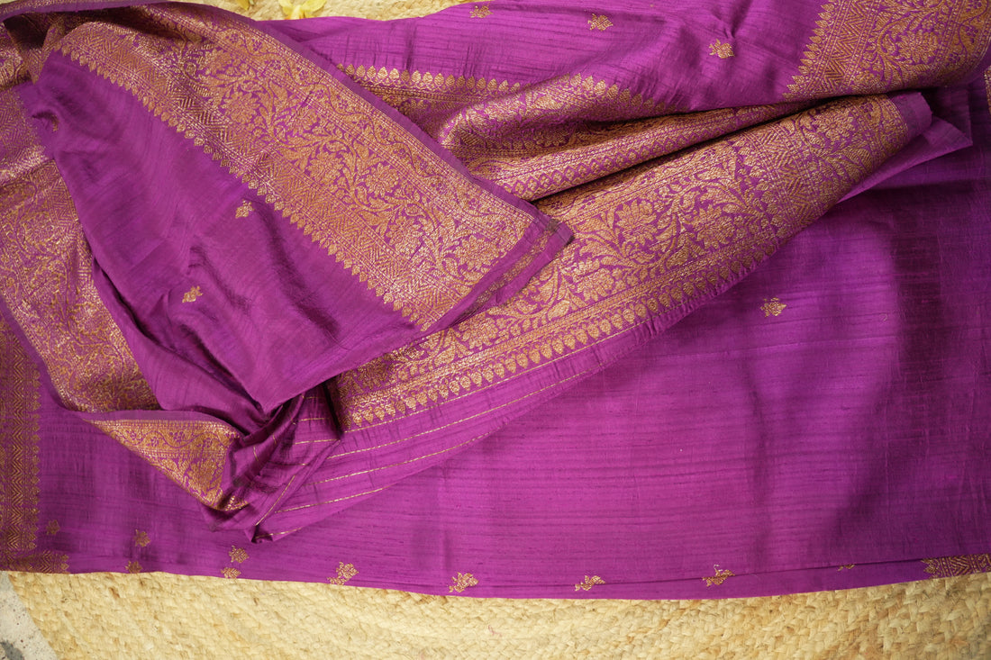 purple pure raw silk saree