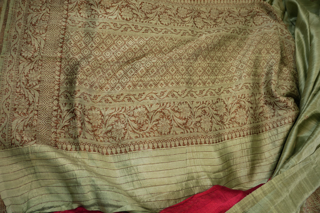 green pure raw silk saree