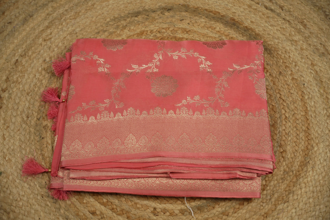 peach pure satin silk with jaal pattern
