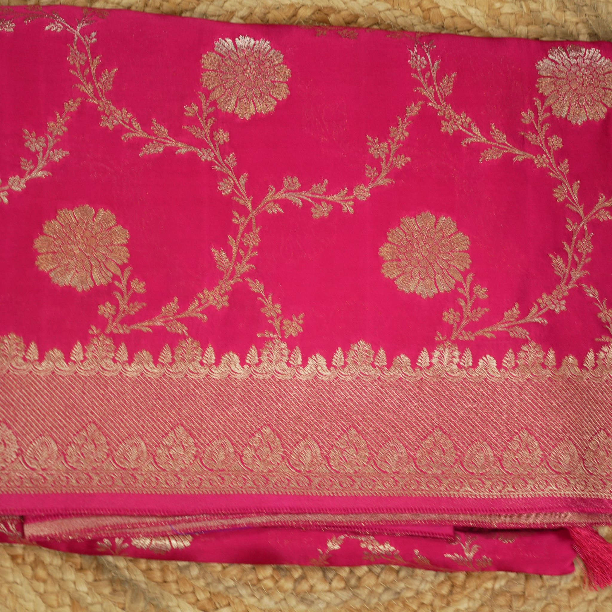pink pure satin silk with jaal pattern