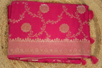pink pure satin silk with jaal pattern