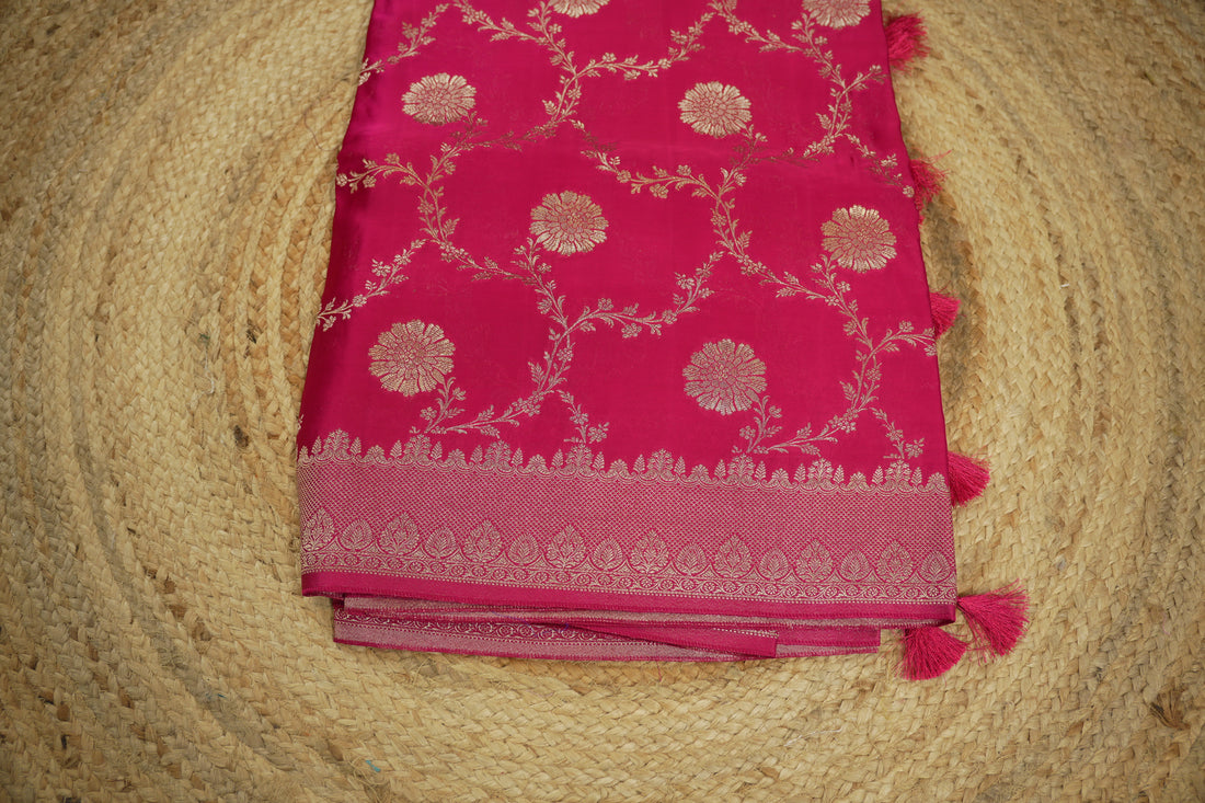 pink pure satin silk with jaal pattern