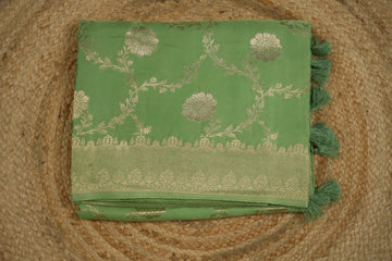 green pure satin silk with jaal pattern