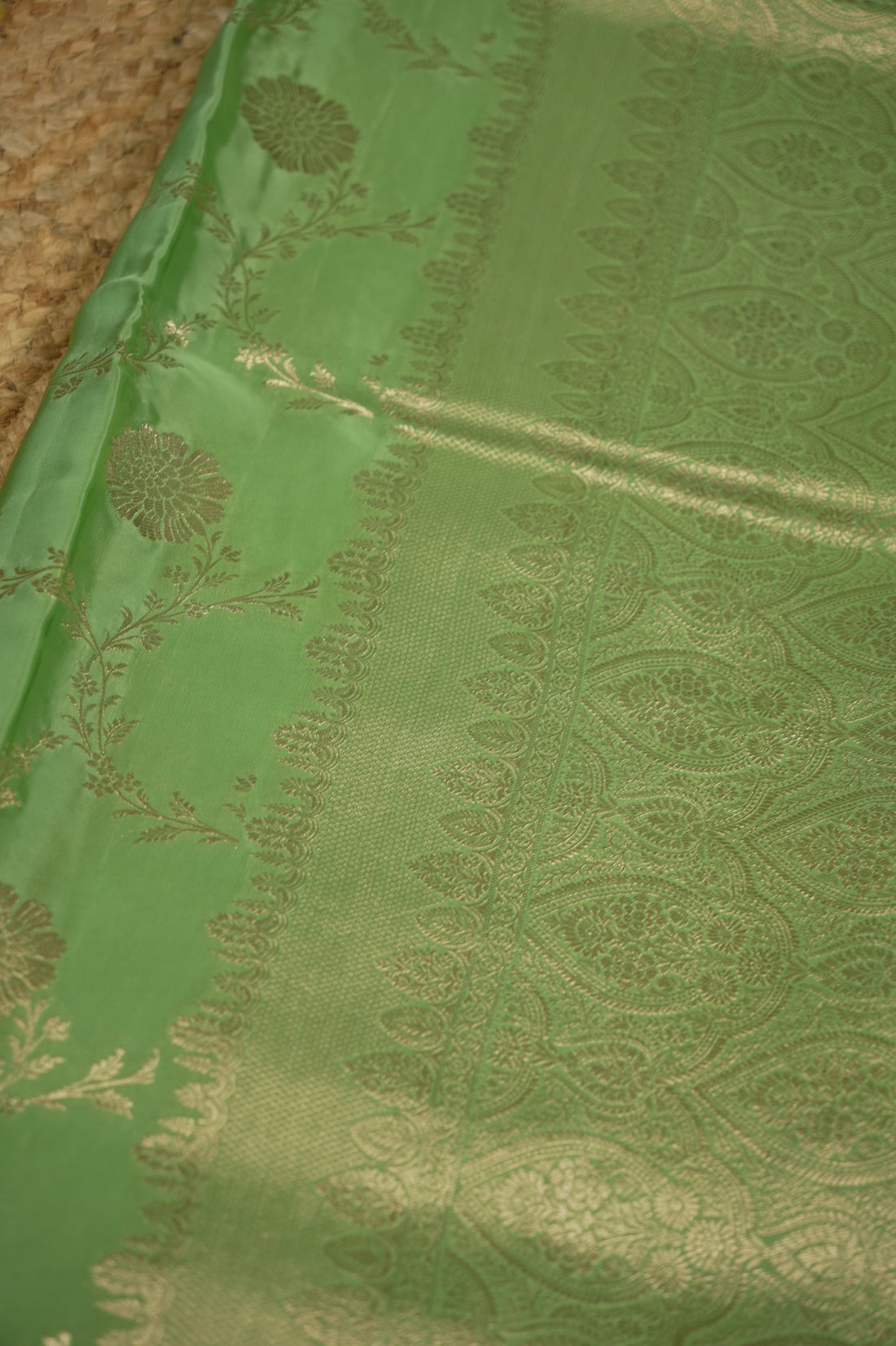 green pure satin silk with jaal pattern