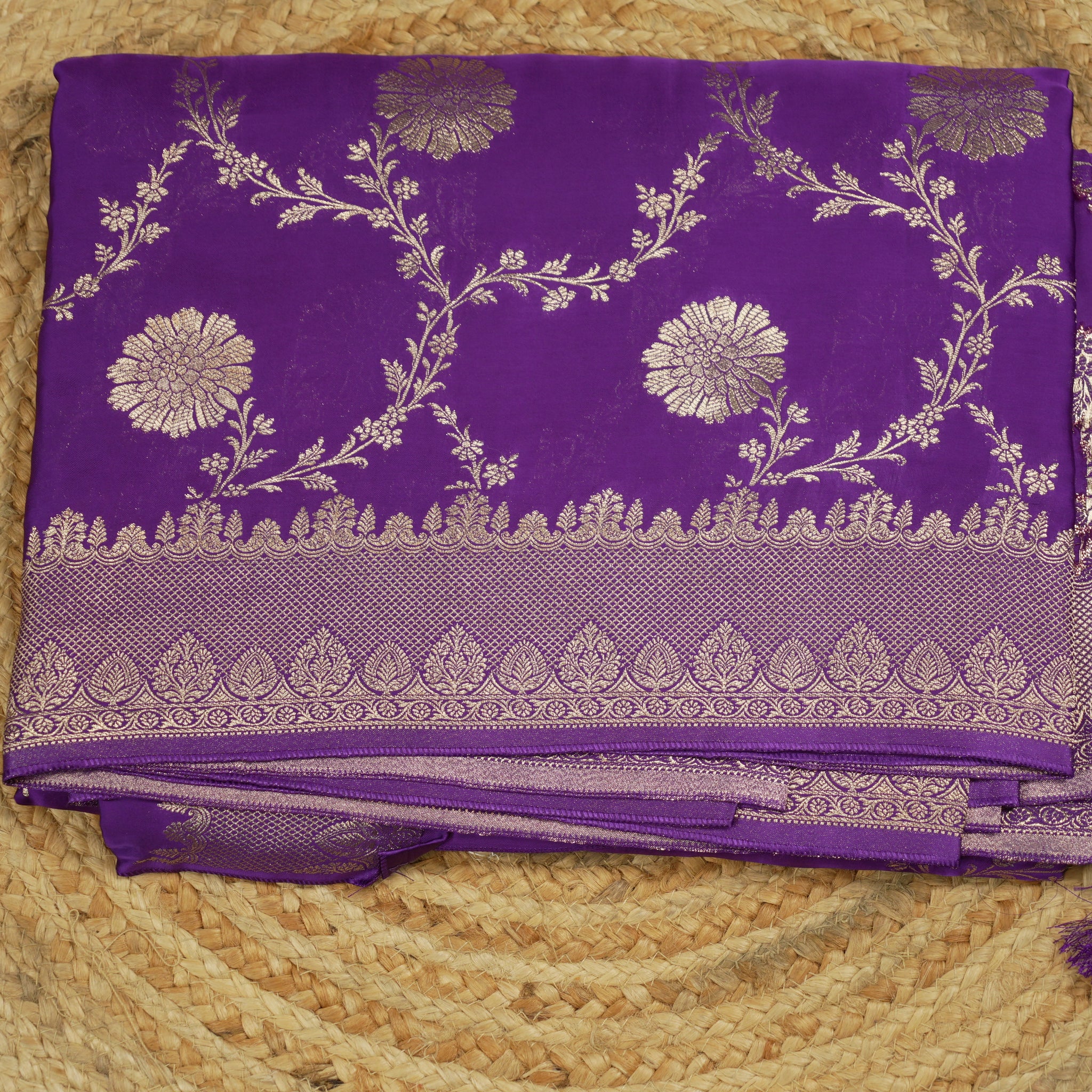 purple pure satin silk with jaal pattern