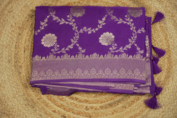 purple pure satin silk with jaal pattern