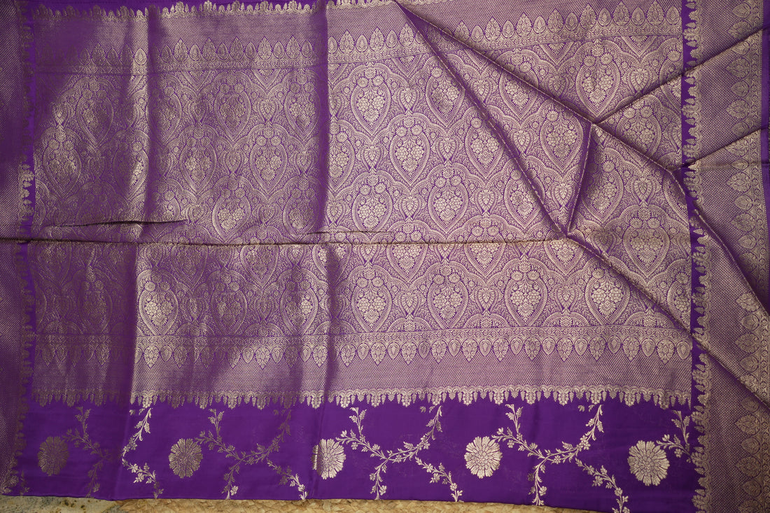 purple pure satin silk with jaal pattern