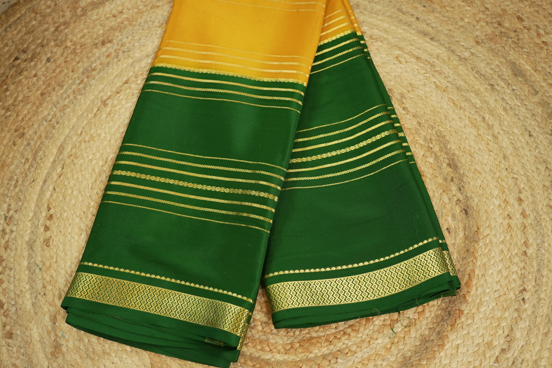Green and yellow pure mysore silk crepe with 130 gsm
