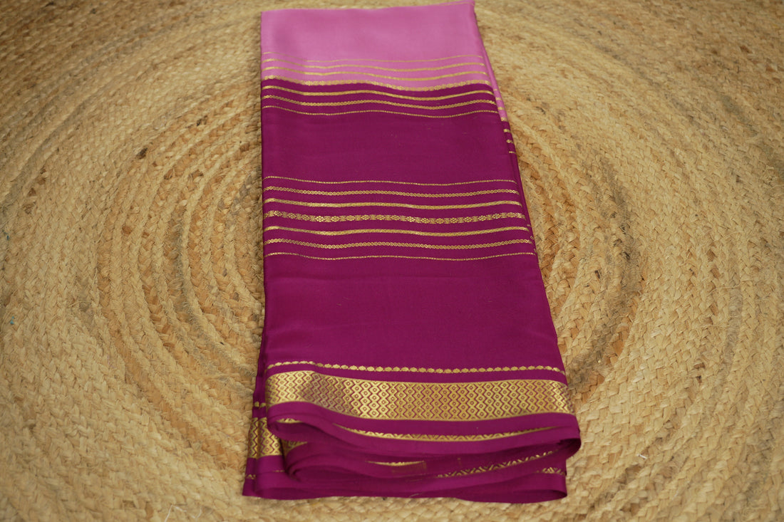 purple and pink pure mysore silk crepe half and half pattern 130 gsm