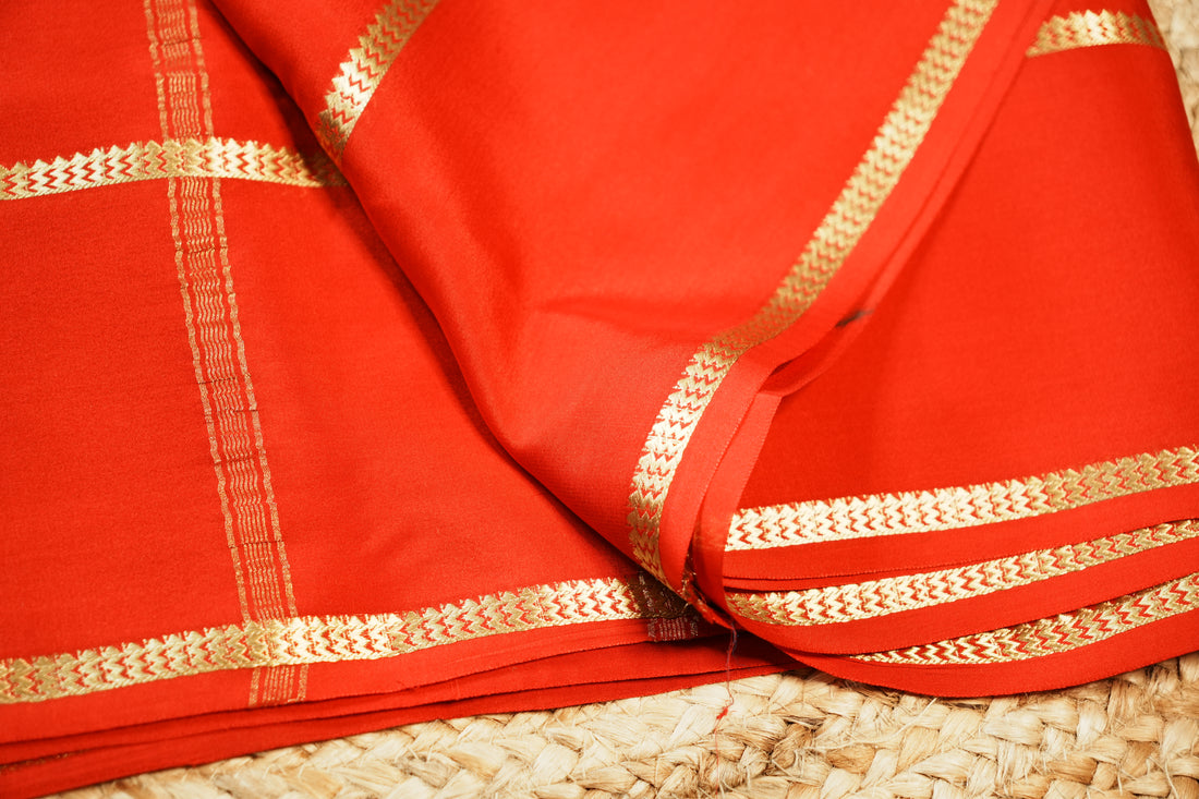 Red bentex border Pure Mysore silk crepe 80 gsm
