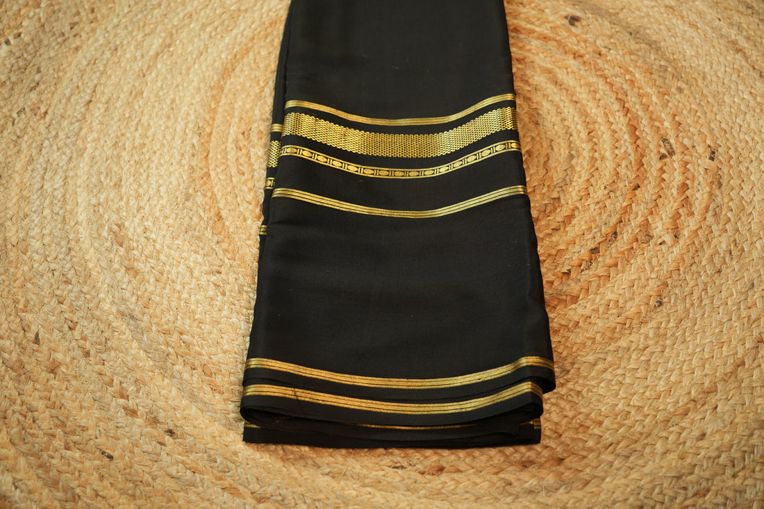 Black 3D pattern self colour Pure Mysore silk 100 gsm