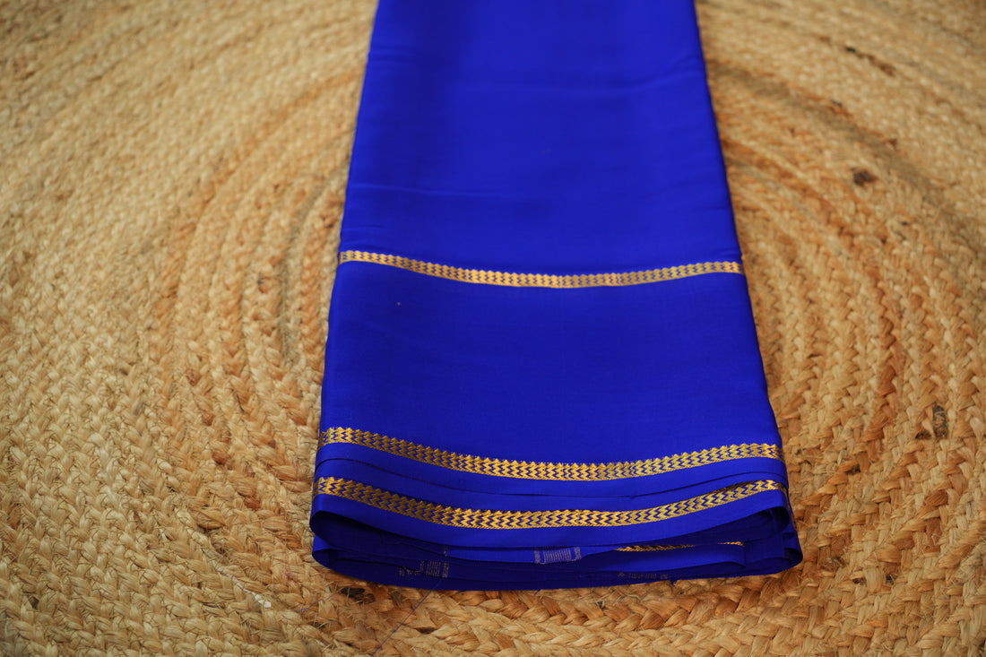 Royal blue Pure Mysore silk crepe with bentex border 80 gsm