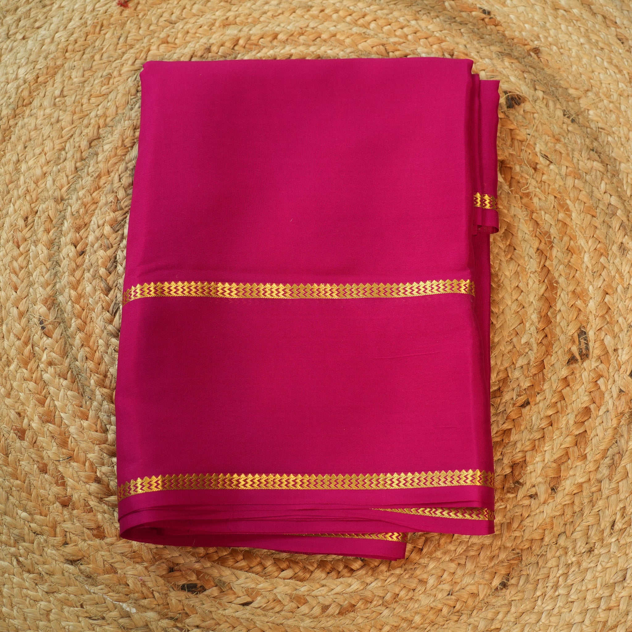 Rani pink Pure Mysore silk bentex border, 80 gsm