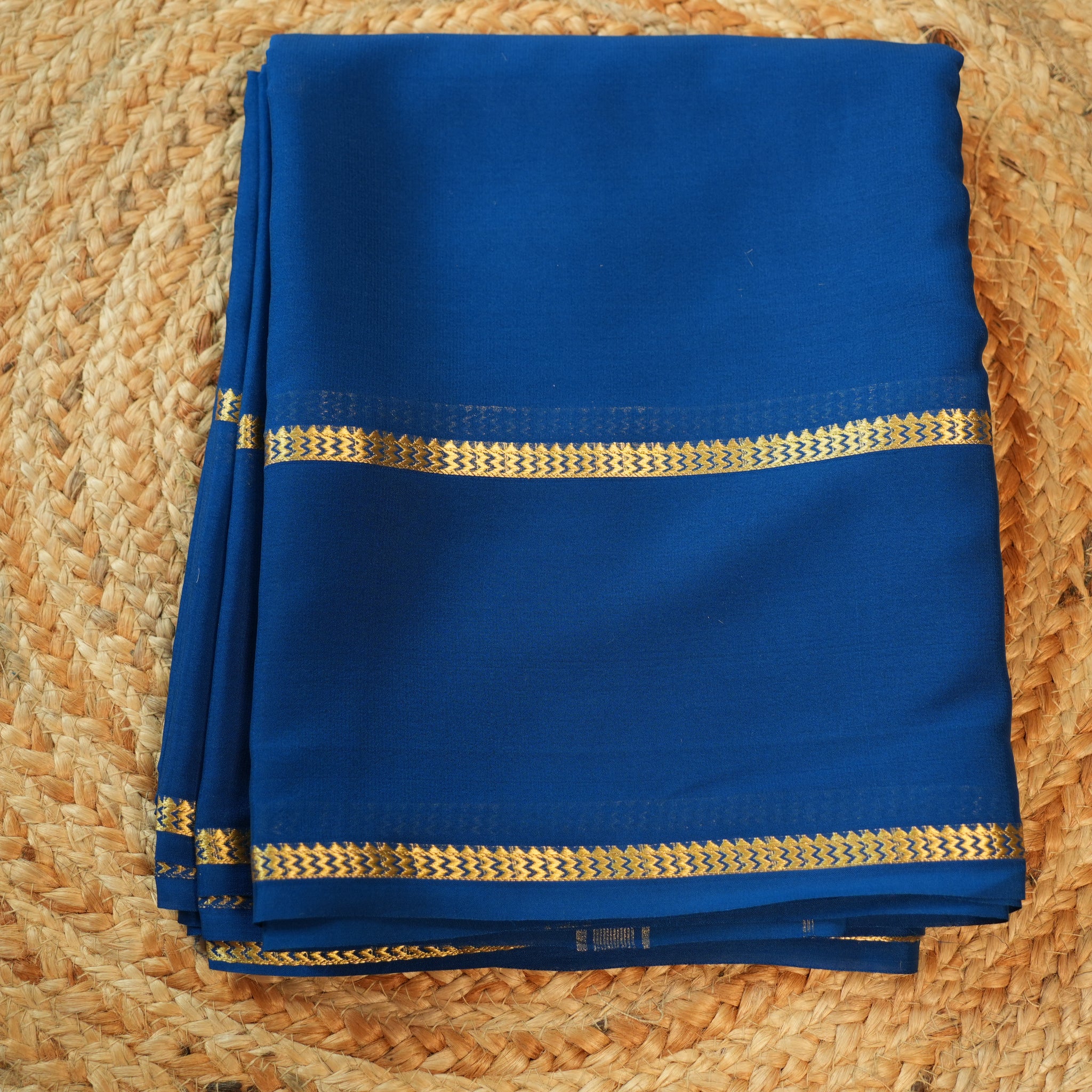 Peacock blue Pure Mysore silk Bentex border 80 gsm
