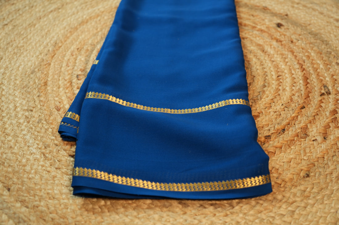 Peacock blue Pure Mysore silk Bentex border 80 gsm