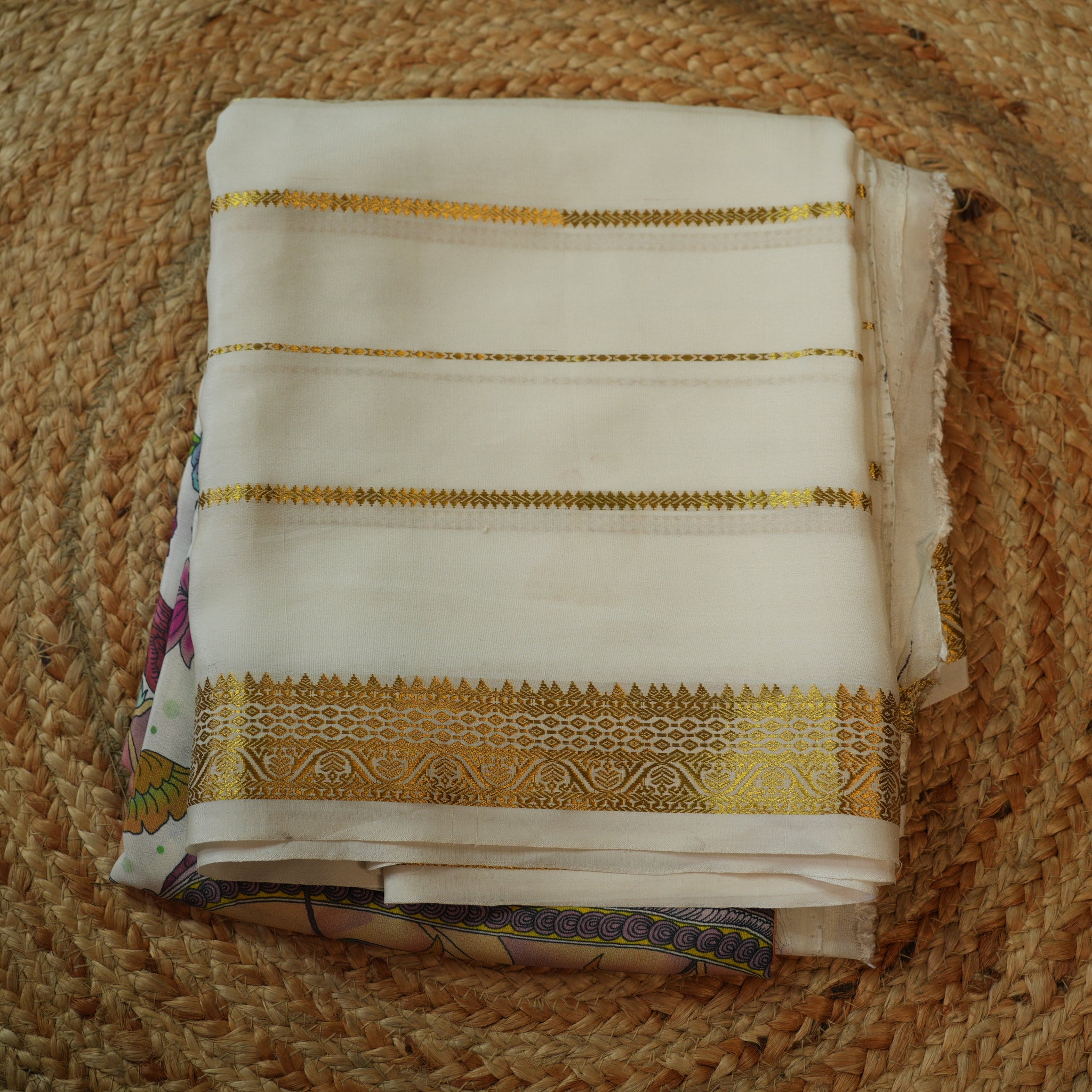 White central Kalamkari Pure Mysore   Silk 120 gsm