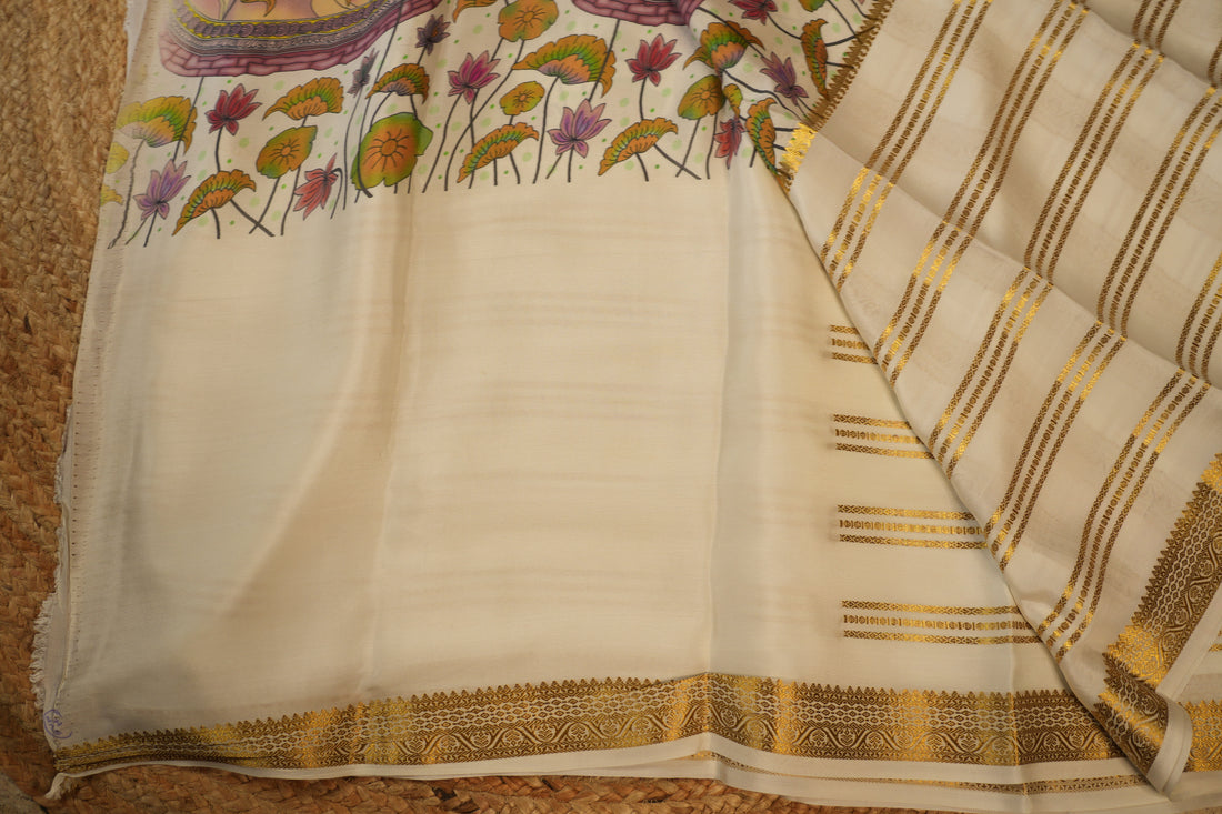 White central Kalamkari Pure Mysore   Silk 120 gsm