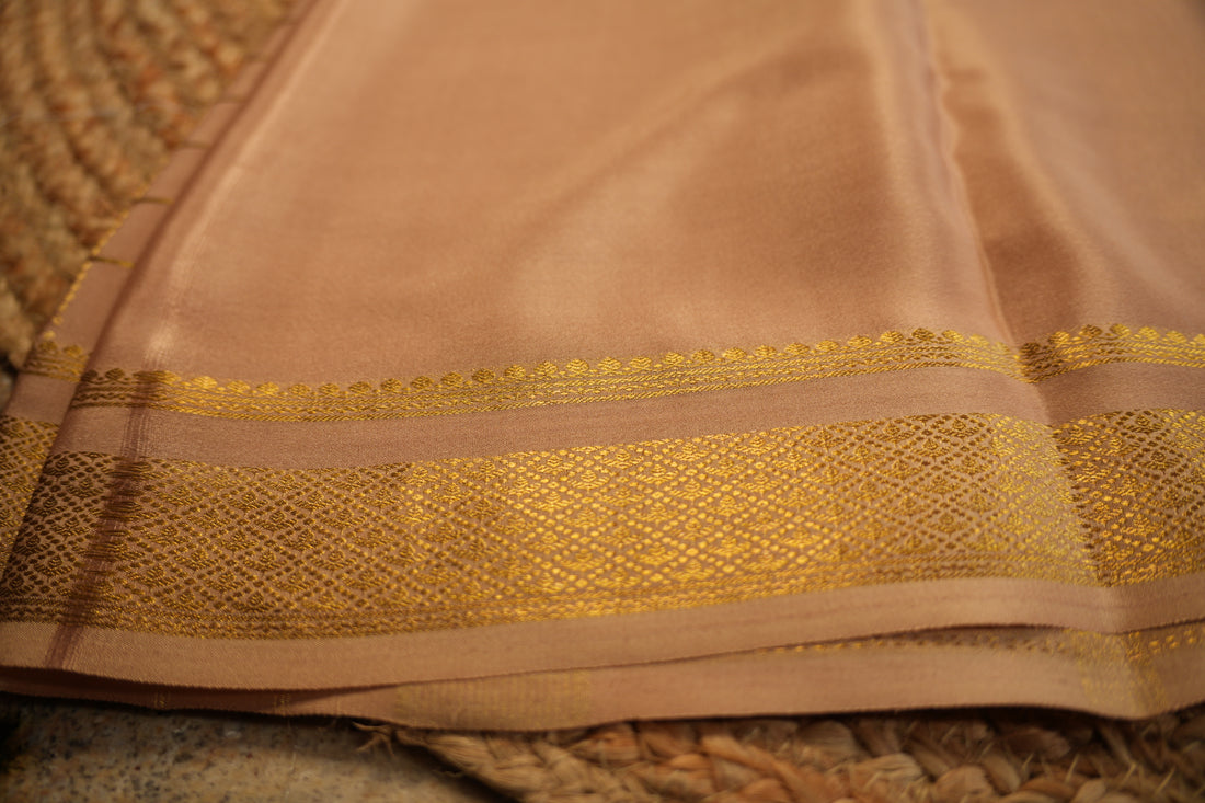 Beige checks all over the body Pure Mysore silk 120 gsm