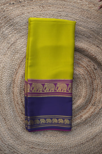 mysore silk crepe 120gsm with elephant border mustard with royal blue