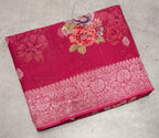 Rani pink digital print Banarasi pure tissue chiffon saree sliver zari saree