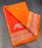 Orange 3D Banarasi pure khadi chiffon saree sliver zari saree
