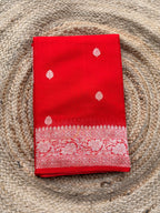 Red Banarasi pure khadi chiffon saree sliver zari woven