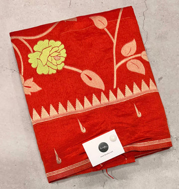 Rust orange temple border tusser Paithani saree