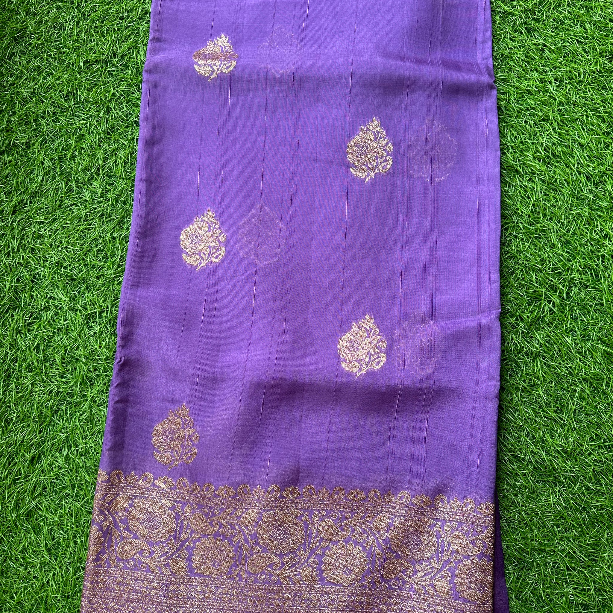 Lavender semi raw silk Banaras.