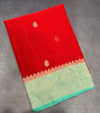 Red Banarasi pure khadi chiffon saree sliver zari saree