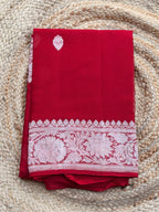 Burgundy Banarasi pure khadi chiffon saree sliver zari woven