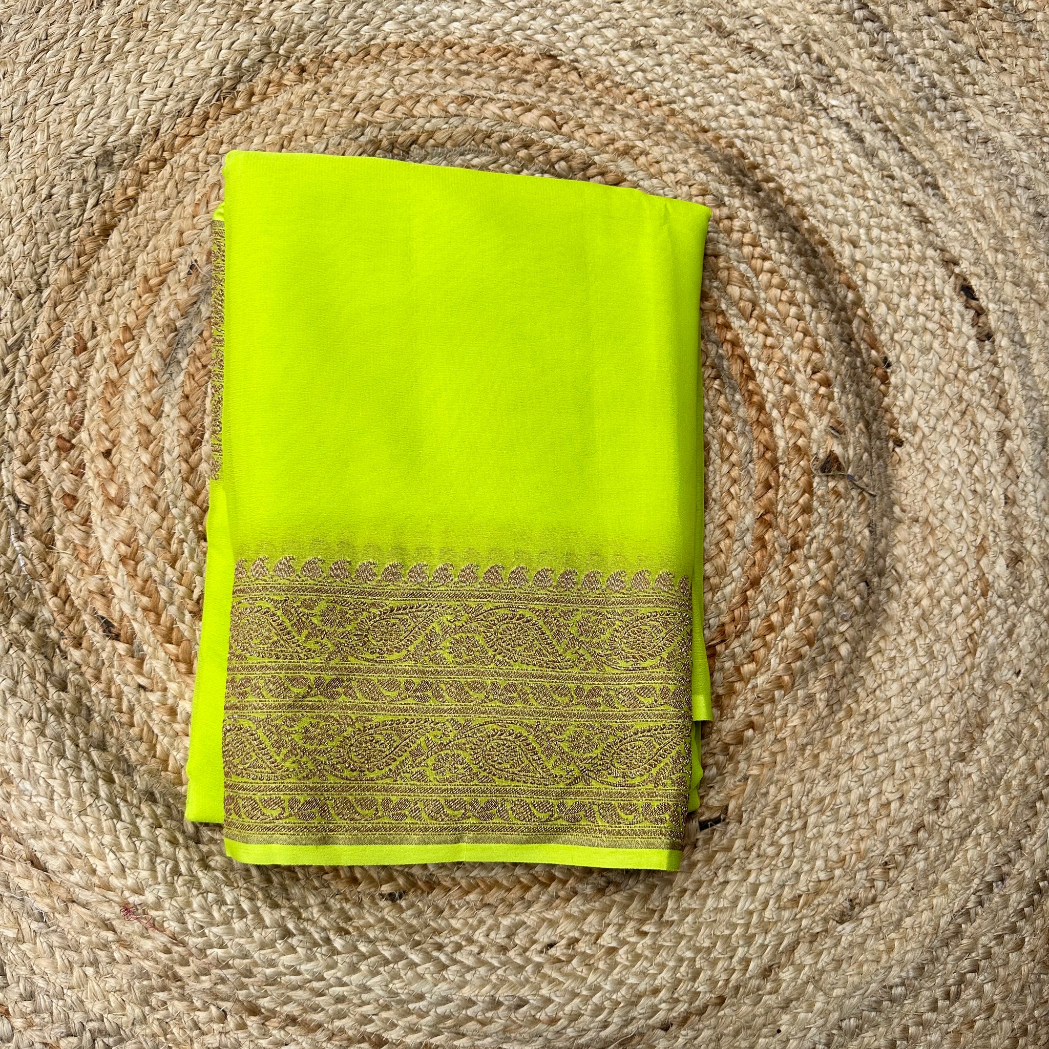 Neon green pure khaddi Georgette plain blouse